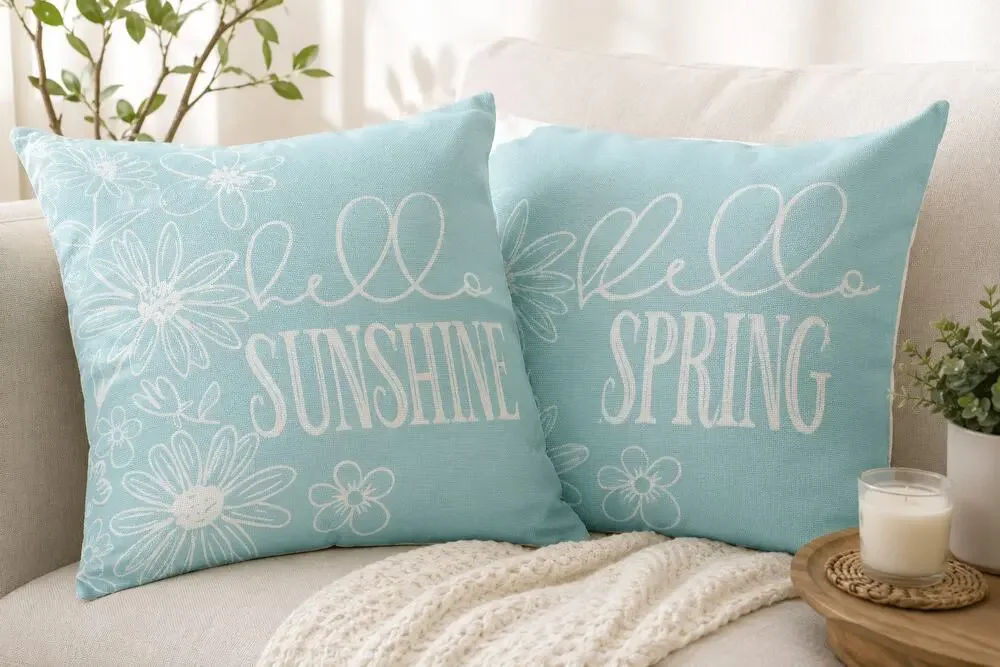 Hello Spring & Hello Sunshine Decorative Throw Pillow Covers Set of 2